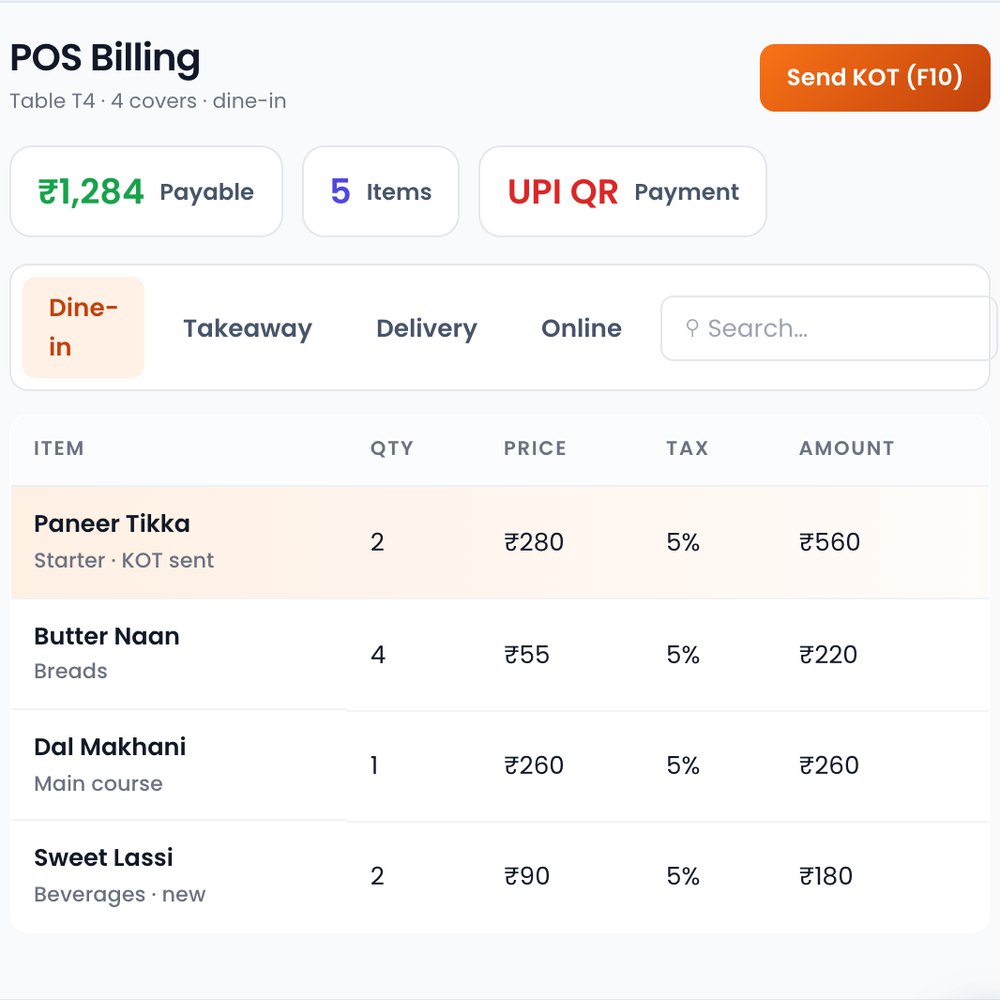 POS billing screen for table T4
